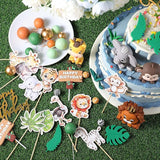 42 Pcs Safari Jungle Animal Cake Toppers Wild One Lion Giraffe