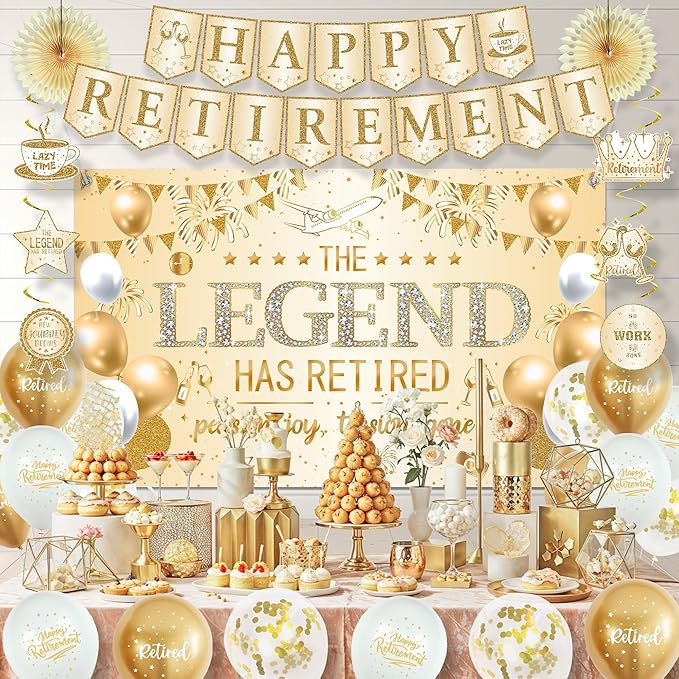 Roetyce Retirement Party Decorations Women, Champagne Gold Happy
