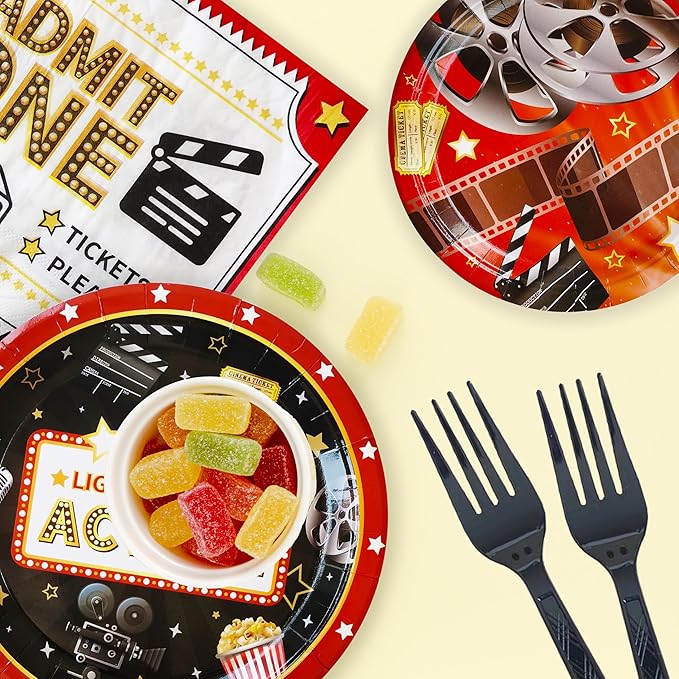 Movie Night Plates and Napkins Party Supplies 100 Pcs Movie Night