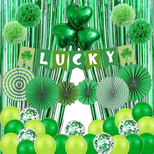 37 Pcs St Patricks Day Decorations Set Shamrock Lucky Banner Foil