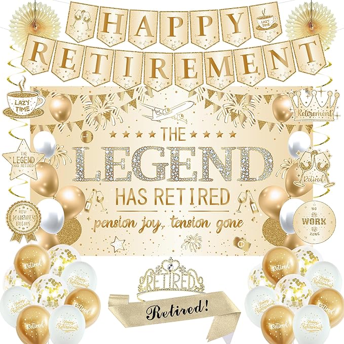 Roetyce Retirement Party Decorations Women, Champagne Gold Happy