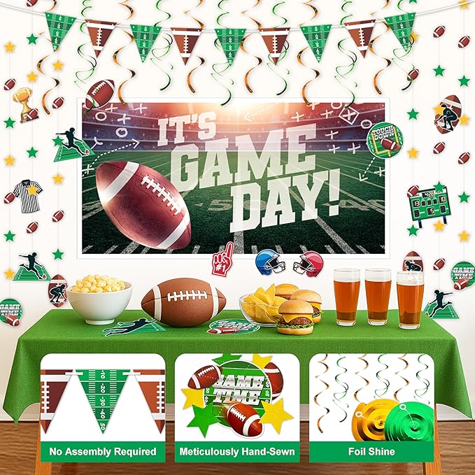32 Piece Football Party Decoration Kit Banners Foil Swirls Garlands