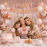 Photo Backdrop for Mothers Day Decorations, Melsan Rose Gold Tinsel