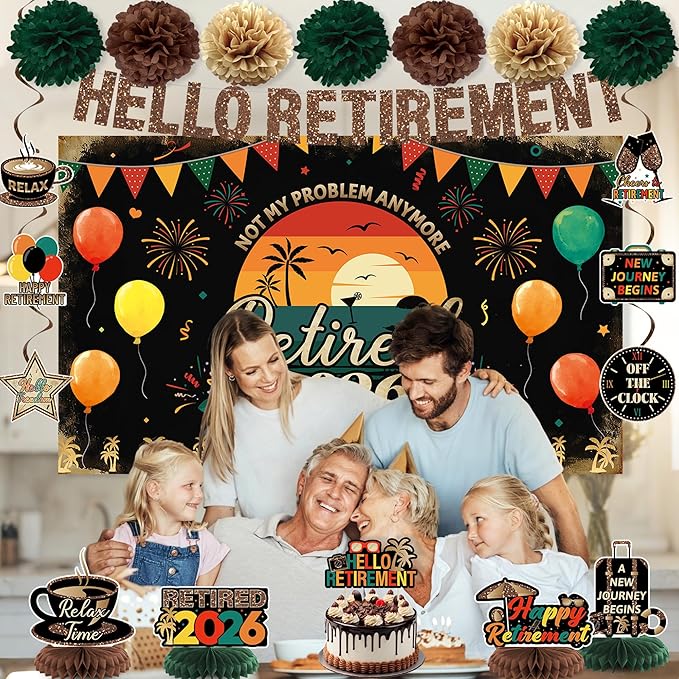 Retirement Party Decoration Vintage 2026 Retired Banner Background