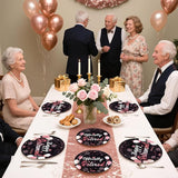 96Pcs Retirement Party Decorations Black Rose Gold Retirement Plates