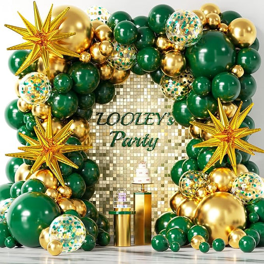137Pcs Green and Gold Balloons Garland Arch Kit with Stars - 5 10 12