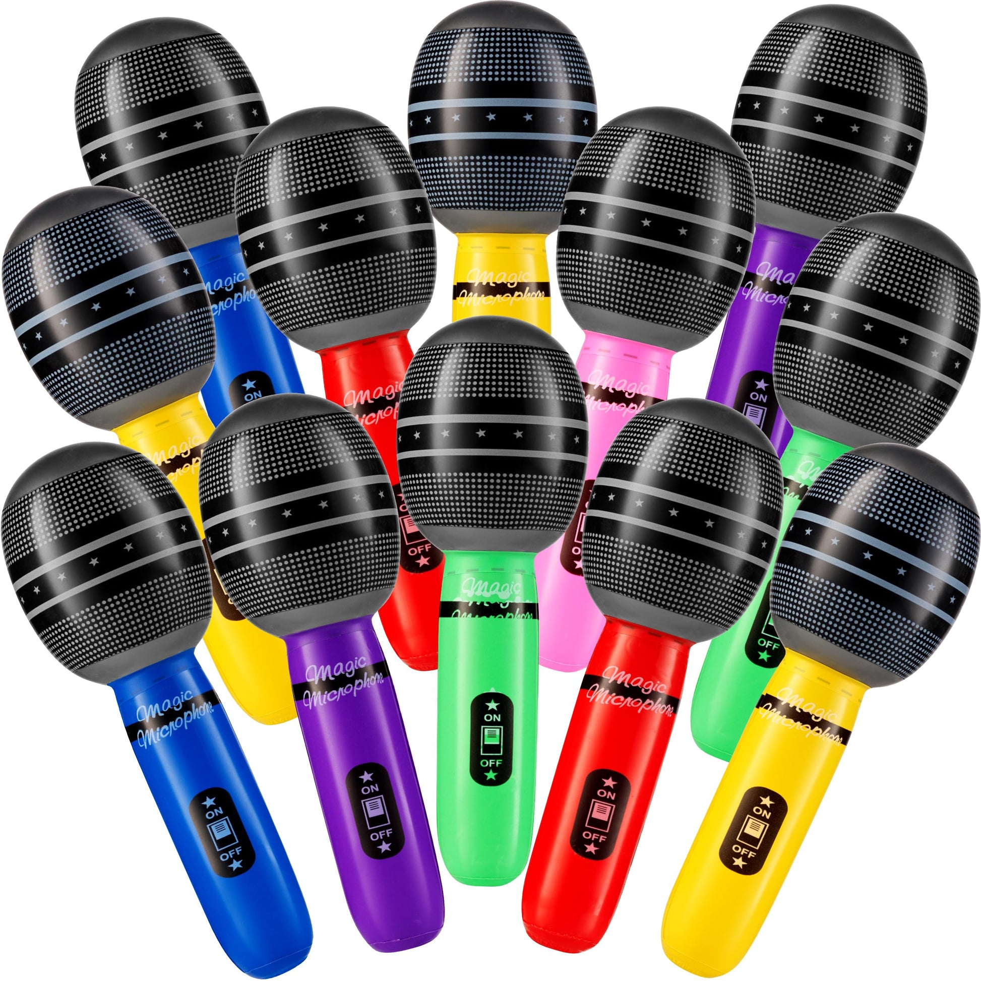 Inflatable Microphones for Parties - (Pack of 72) 10-inch Neon Colors