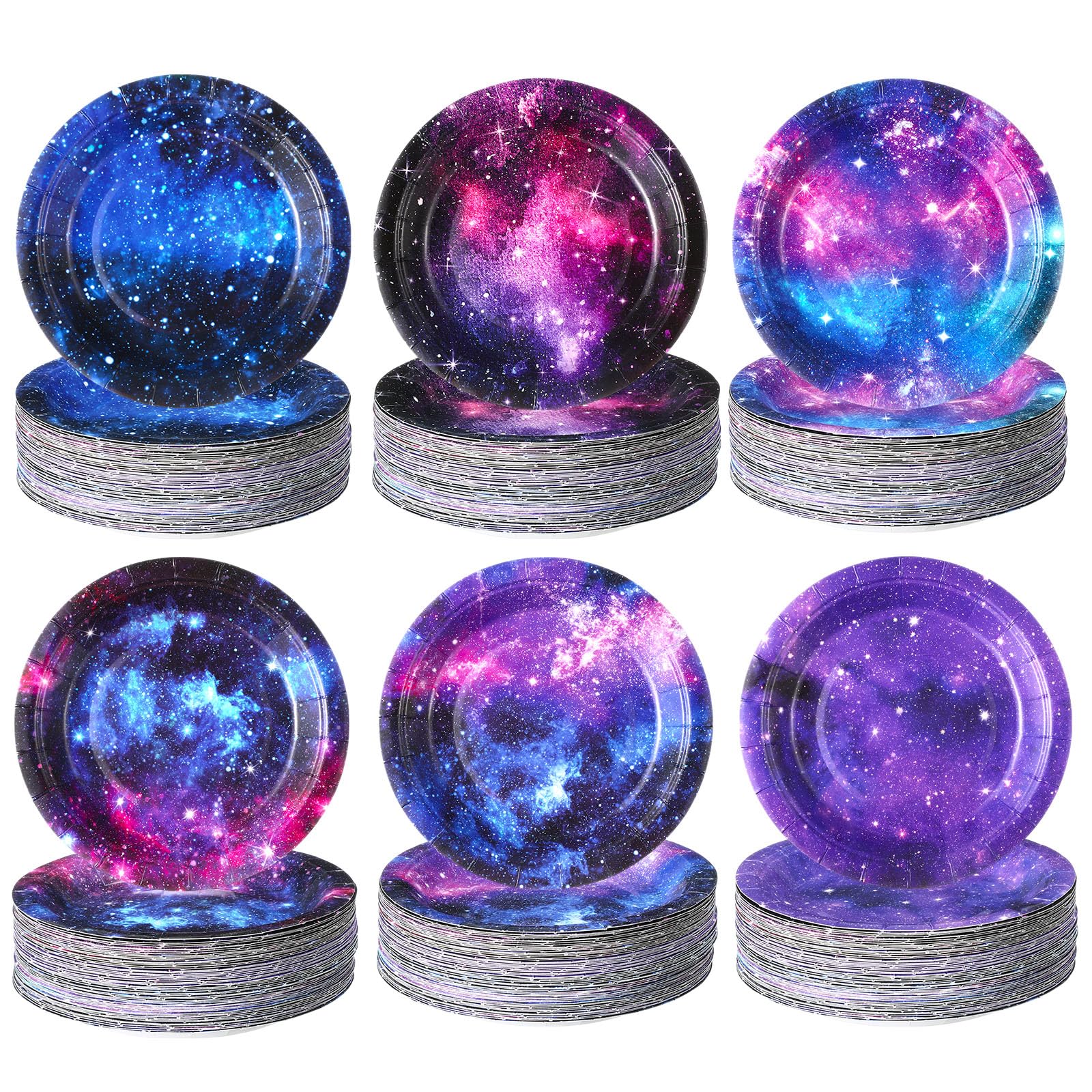 Funnymoom 60 Pcs 7 Inch Space Galaxy Paper Plates Outer Space Theme