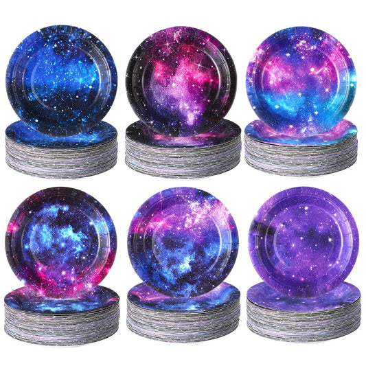 Funnymoom 60 Pcs 7 Inch Space Galaxy Paper Plates Outer Space Theme