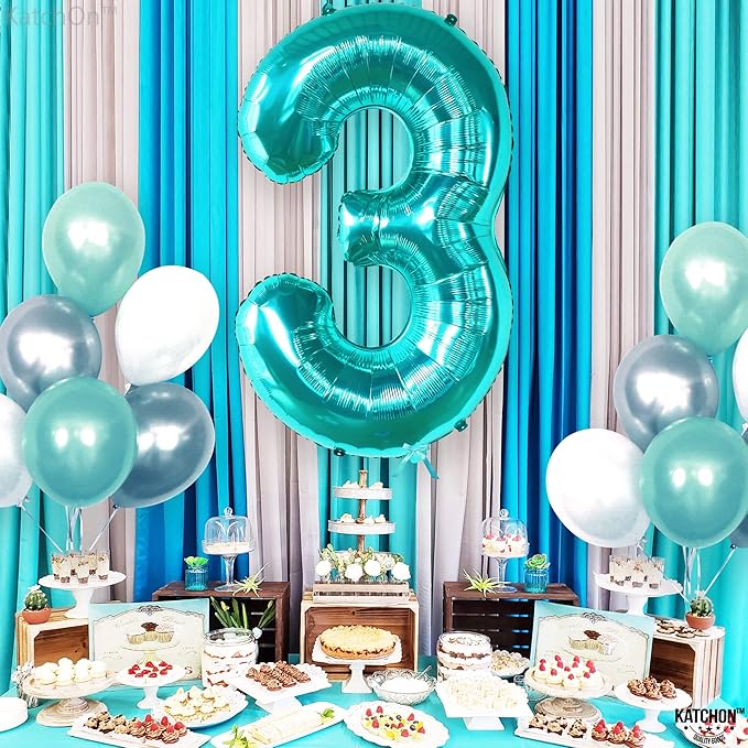 KatchOn, Teal Number 3 Balloon - Large, 40 Inch | Teal Blue 3 Balloon
