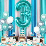 KatchOn, Teal Number 3 Balloon - Large, 40 Inch | Teal Blue 3 Balloon