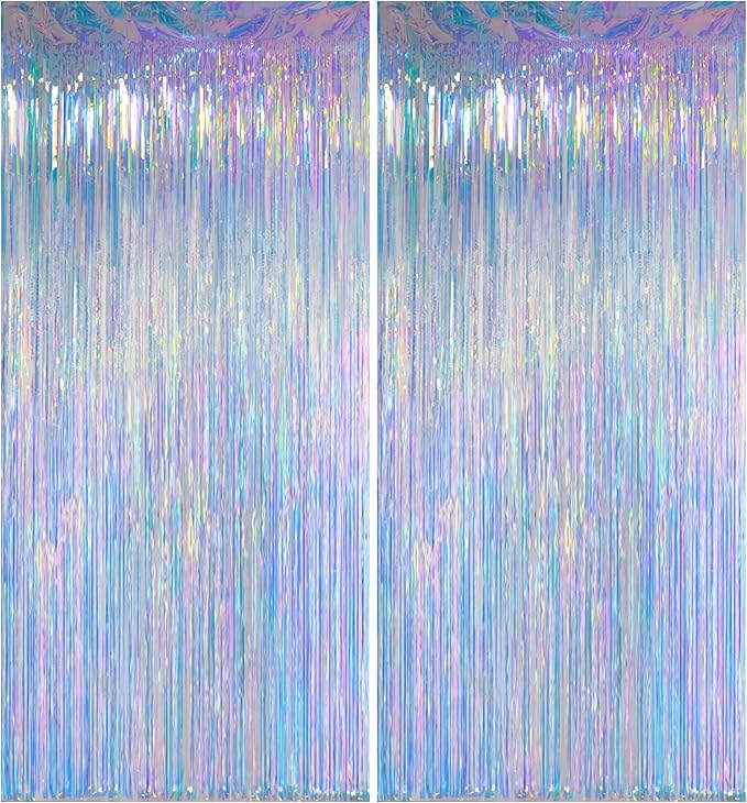 Iridescent Clear Tinsel Curtain Backdrop, 3.28 x 8ft Extra Long
