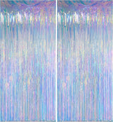Iridescent Clear Tinsel Curtain Backdrop, 3.28 x 8ft Extra Long