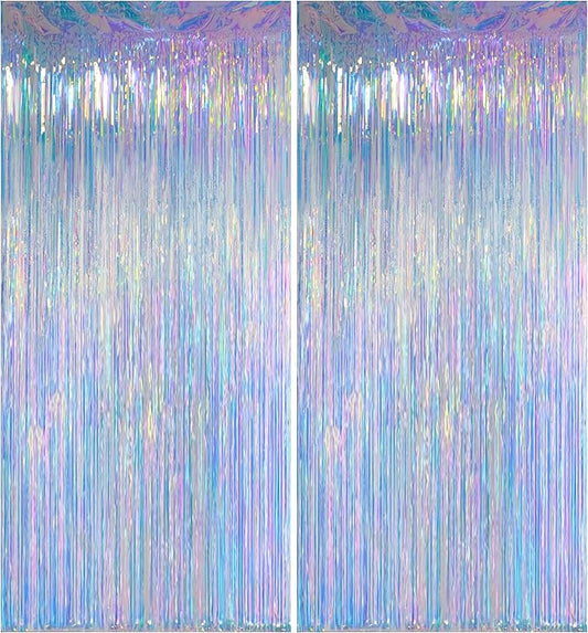 Iridescent Clear Tinsel Curtain Backdrop, 3.28 x 8ft Extra Long