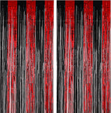 Voircoloria 2 Pack 3.3x8.2 Feet Red and Black Foil Fringe Backdrop