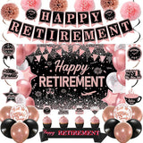 Rose Gold Retirement Decorations for Women Happy Retirement Banner