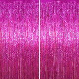 Voircoloria 2 Pack Pink Foil Fringe Backdrop Curtains, Tinsel