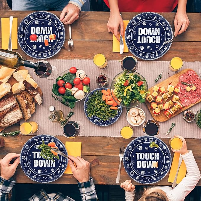 100 PCS Football Party Plates and Napkins Supplies Kit Cowboy Navy