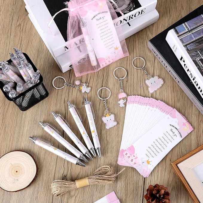 145 Pieces Baby Shower Favors for Guest Pink Elephant Ballpoint Pens