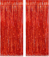 2 Pack 3.2ft x 8.2ft Red Foil Fringe Curtain, Glitter Metallic Tinsel