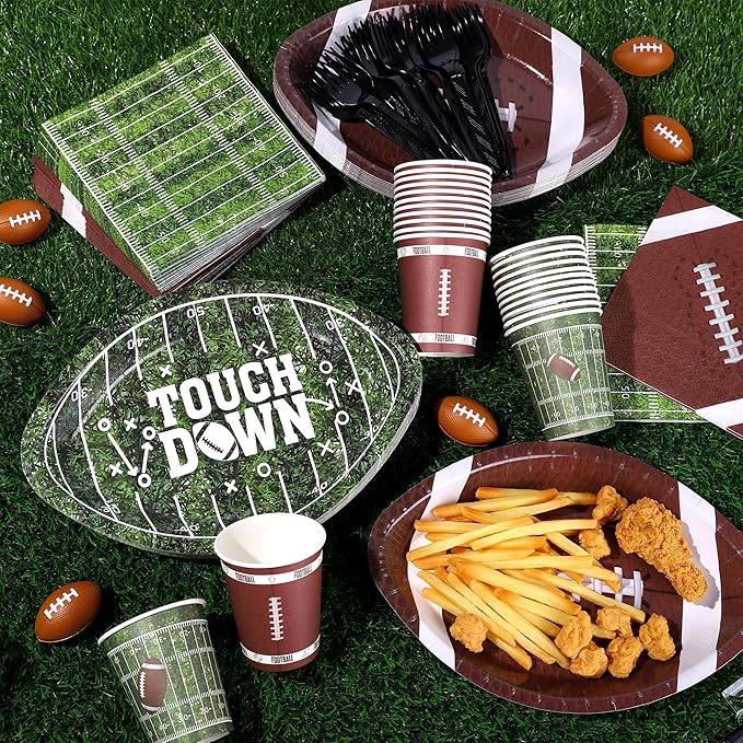 144 Pieces Football Party Decorations Disposable Football Tableware