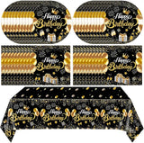 Black and Gold Party Decorations,41Pcs Happy Birthday Plates and