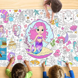 Mermaid Coloring Tablecloth for Kids 30x72 Inch Poster with Mermaids