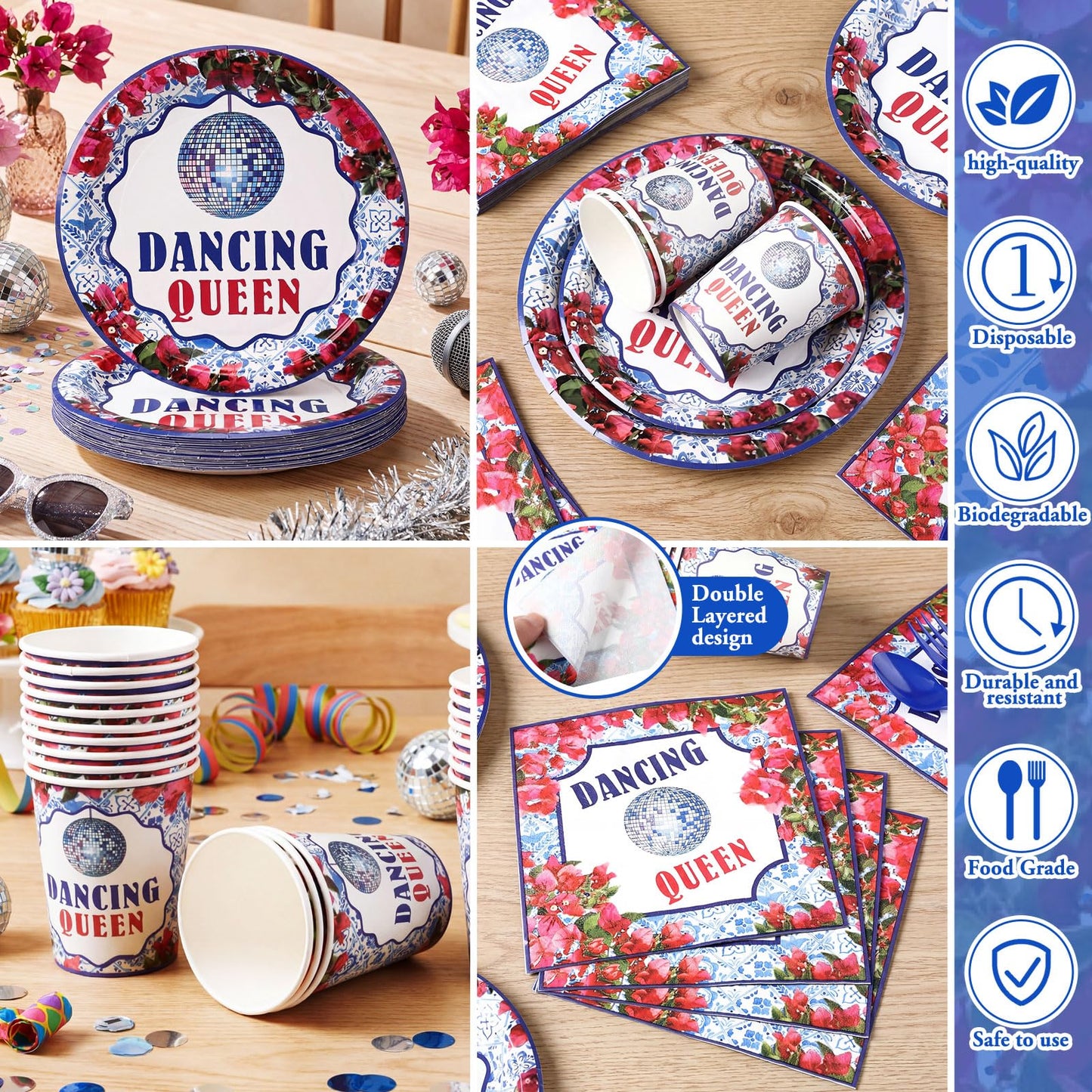 Sunnychicc 168 Pcs Dancing Queen Party Decorations Retro Disco