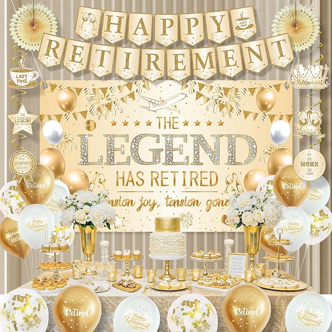 Roetyce Retirement Party Decorations Women, Champagne Gold Happy