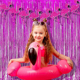 BRAVESHINE Hot Pink Tinsel Foil Fringe Curtains - 2Pcs 3.2x8.2ft