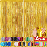 Gold Metallic Tinsel Foil Fringe Curtains, 2 Pack 3.3x8.3 Feet Party