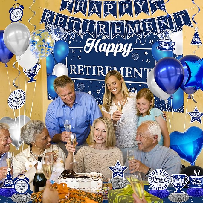 Retirement Party Decorations for Men Women 109Pcs Blue Silver Happy