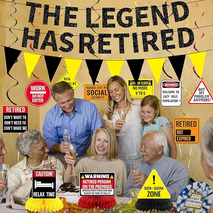 Retirement Decorations Men Women Caution Happy Retirement Banner