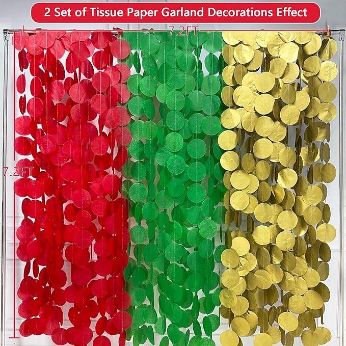 192Ft Christmas Party Decorations Red Green Metallic Gold Tissue