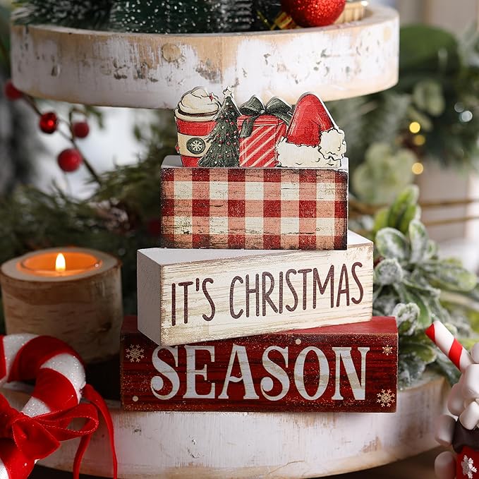 4 Pcs Christmas Table Decoration Wooden Hot Cocoa Santa Hat
