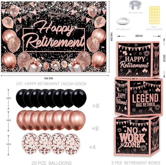 Retirement Party Decorations Rose Gold Balloons Happy retirement