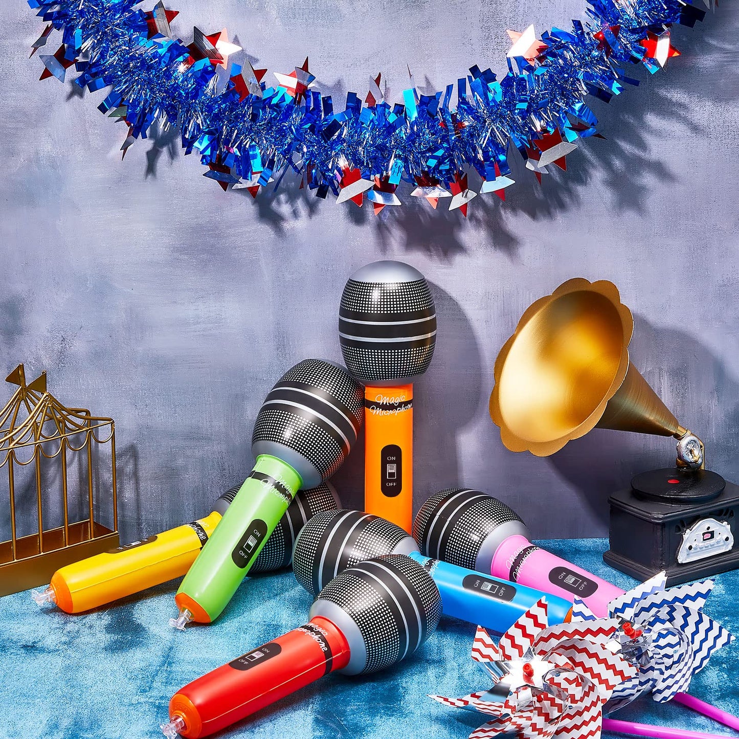 Sumind 30 Pcs Inflatable Microphones 9.4 Inch Blow up Plastic Fake