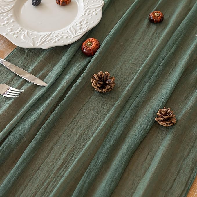 Keketoarrange Forest Green Table Runner Gauze Rustic Cheesecloth 120