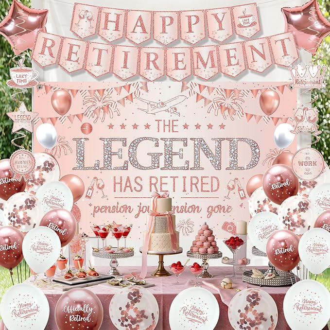 Retirement Party Decorations Women Rose Gold Happy Retirement Banner
