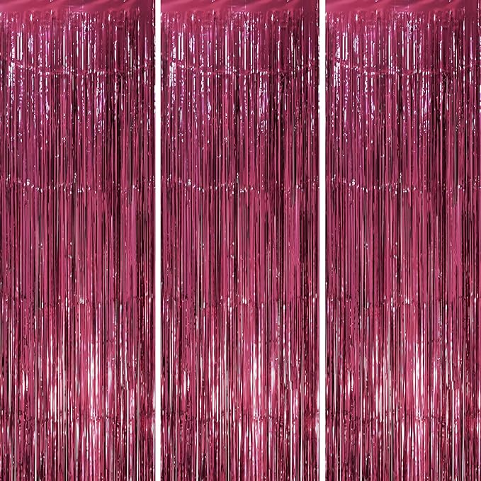 Voircoloria 3 Pack 3.3 x 8.2 ft Burgundy Foil Fringe Backdrop