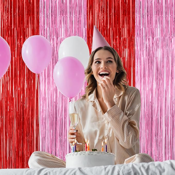 2 Pack Backdrop Curtains, 3.28 Feet x 7.05 Feet Red Pink Backdrop,