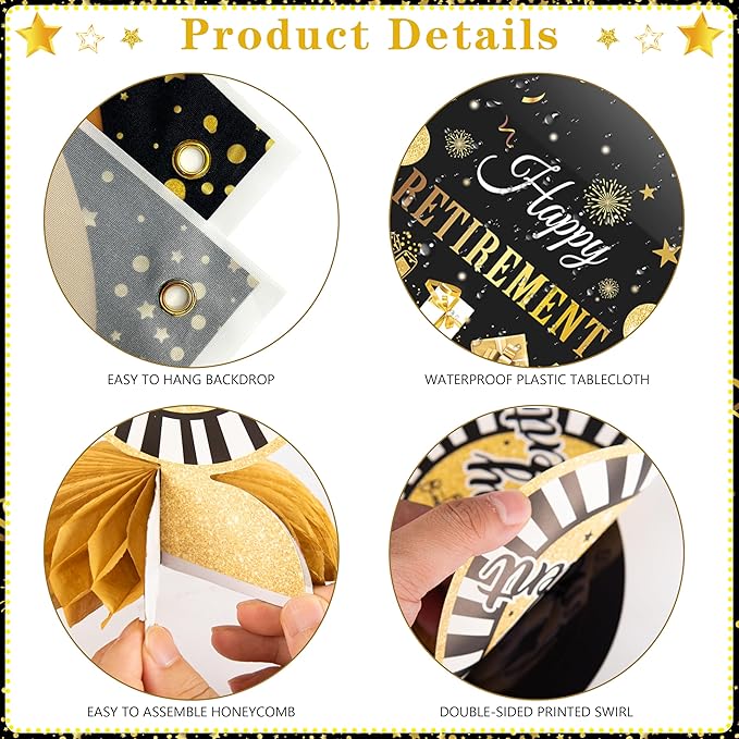 Retirement Party Decorations for Men Women 109Pcs Black Gold Happy
