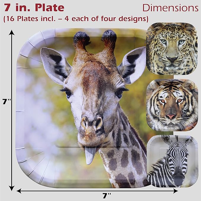 Safari Party Set for 16 guests 48 Pcs Tiger Leopard Giraffe and