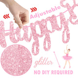 3Pcs Ballet Girls Happy Birthday Banners Glitter Pink Ballerina