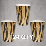 24 Jungle Safari Tiger Cups 12oz Heavyweight Paper Cups with Big Cat