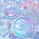 72PCS Mermaid Birthday Plates and Napkins Set of 24 Disposable Paper