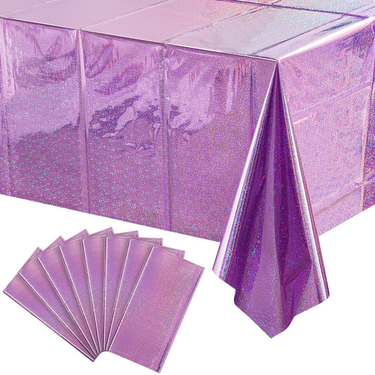 8 Pack Iridescent Light Purple Plastic Tablecloths Shiny Disposable