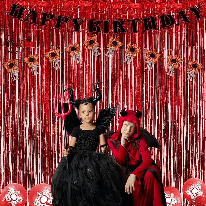 GREATRIL Red Fringe Curtains Party Streamers Backdrop Foil Tinsel