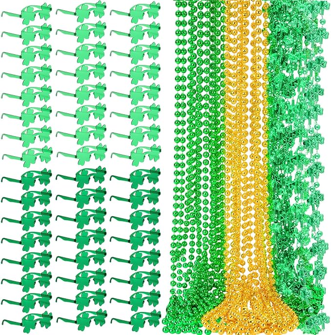 100 Pcs St Patricks Day Accessories Kit Green Necklaces Bulk