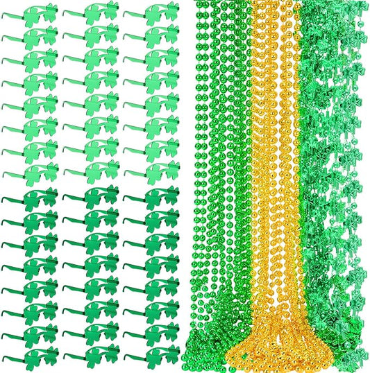 100 Pcs St Patricks Day Accessories Kit Green Necklaces Bulk
